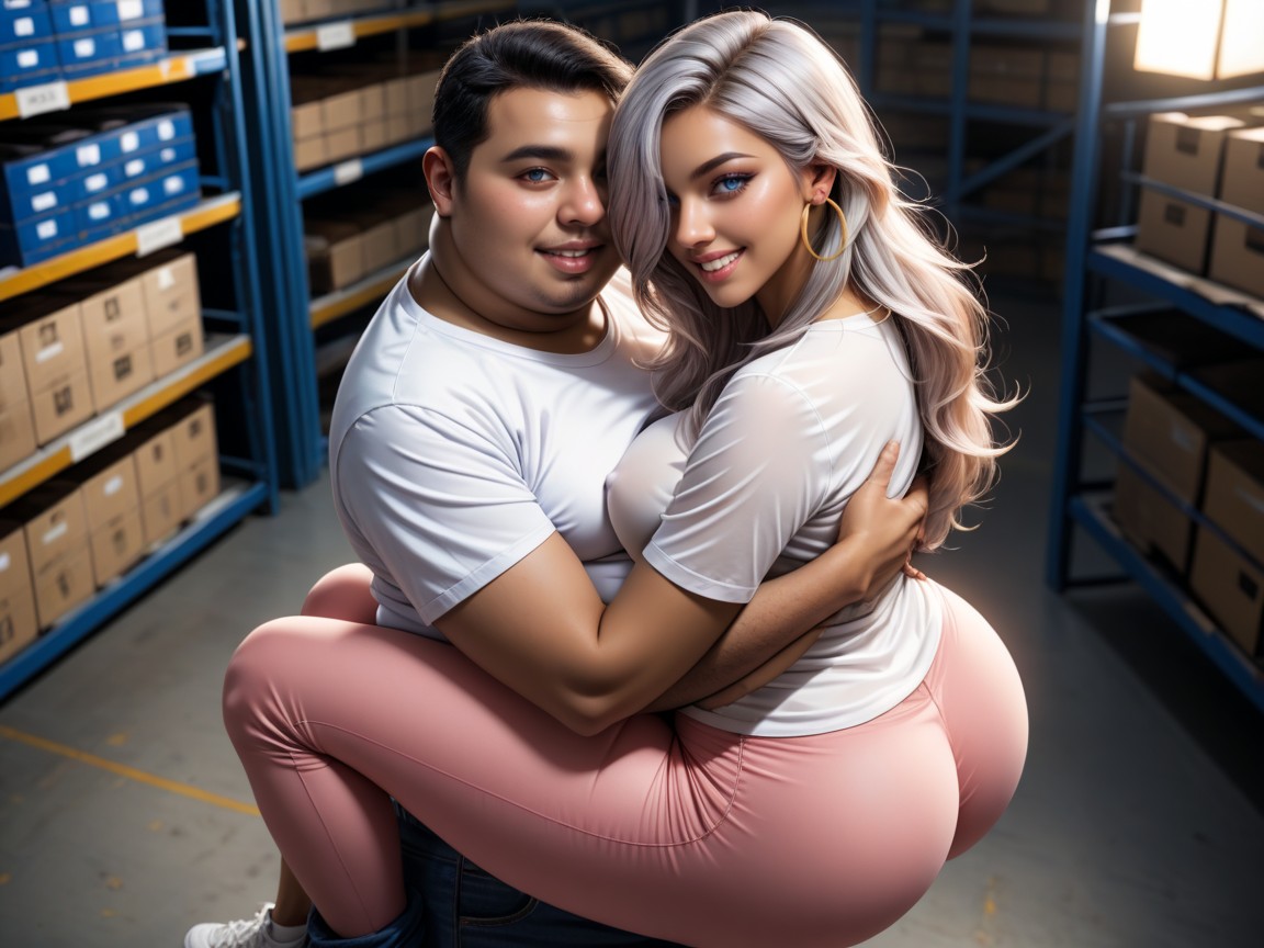 Fat Ass, White T-shirt, Hugging Porno IA