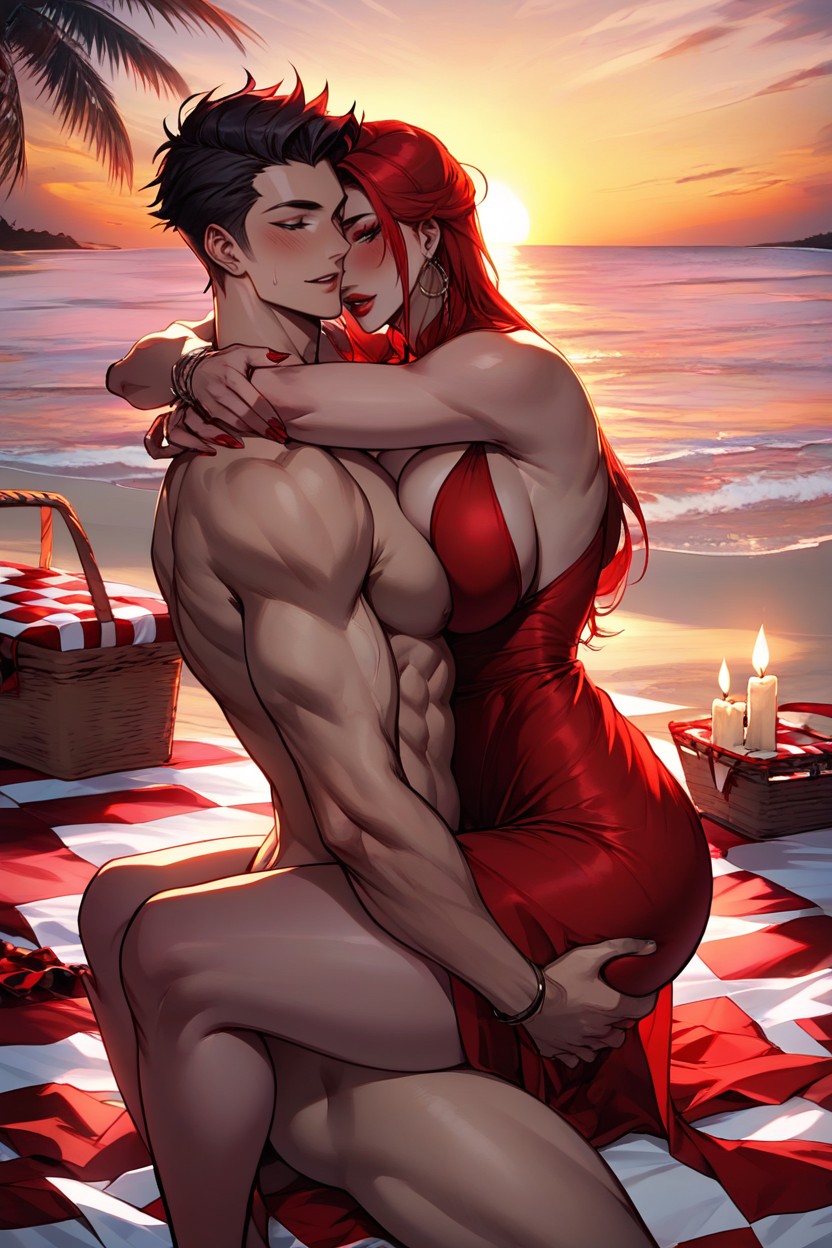 18+, Large Breast, Sexy Red Sun Dress On AI黃片