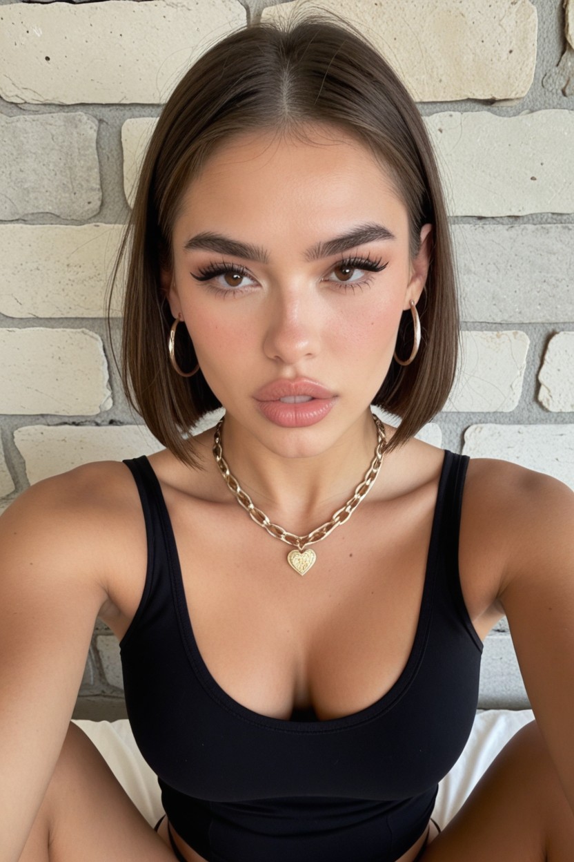 Glasses On Head, Mini Skirt, Dark Bob AI Porn