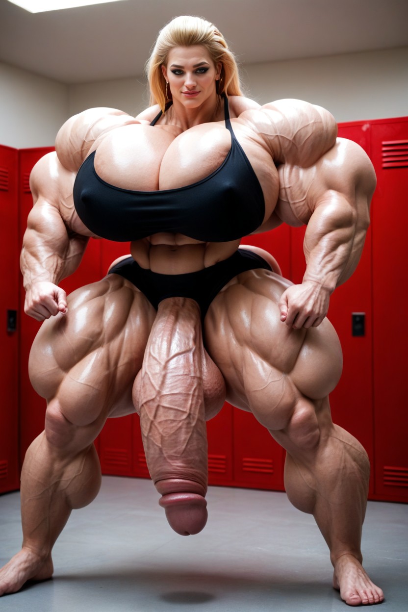 Shiny Skin, Giant Extreme Hyper Muscular Body, Hyper Massive Muscular Arms Are Bigger Than The Rest Of Her Body Porno IA
