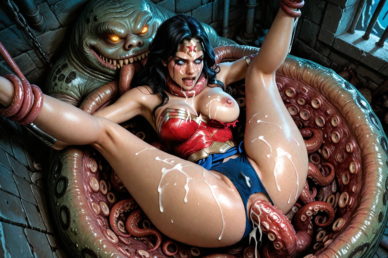 Piernas Por Encima De La Cabeza, Disgusting Monsters Staring At Her, Mazmorra Porno IA