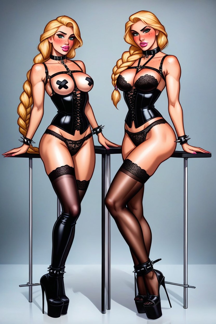 Matching, Long Legs, Spiked Bracelets On The Arms Porno IA