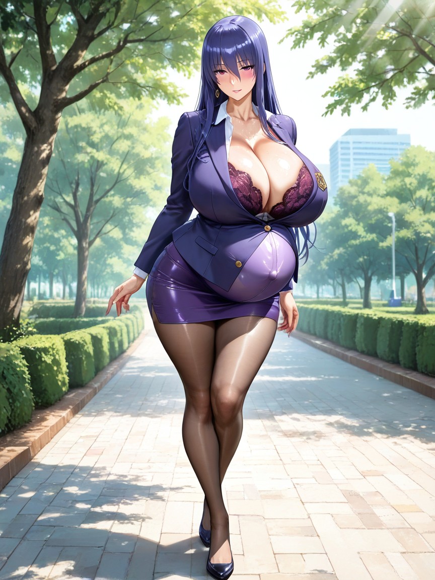 Fully Buttoned Blazer, Exposed Lower Belly Below The Blazer, Full Body Pornografia de IA