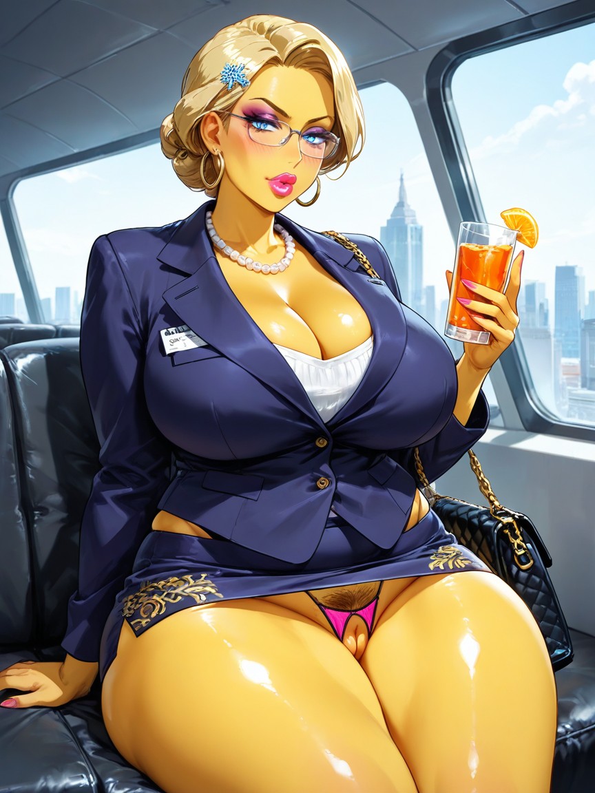 Manga-style, Wide Hips, Blonde Businesswoman AI Porn