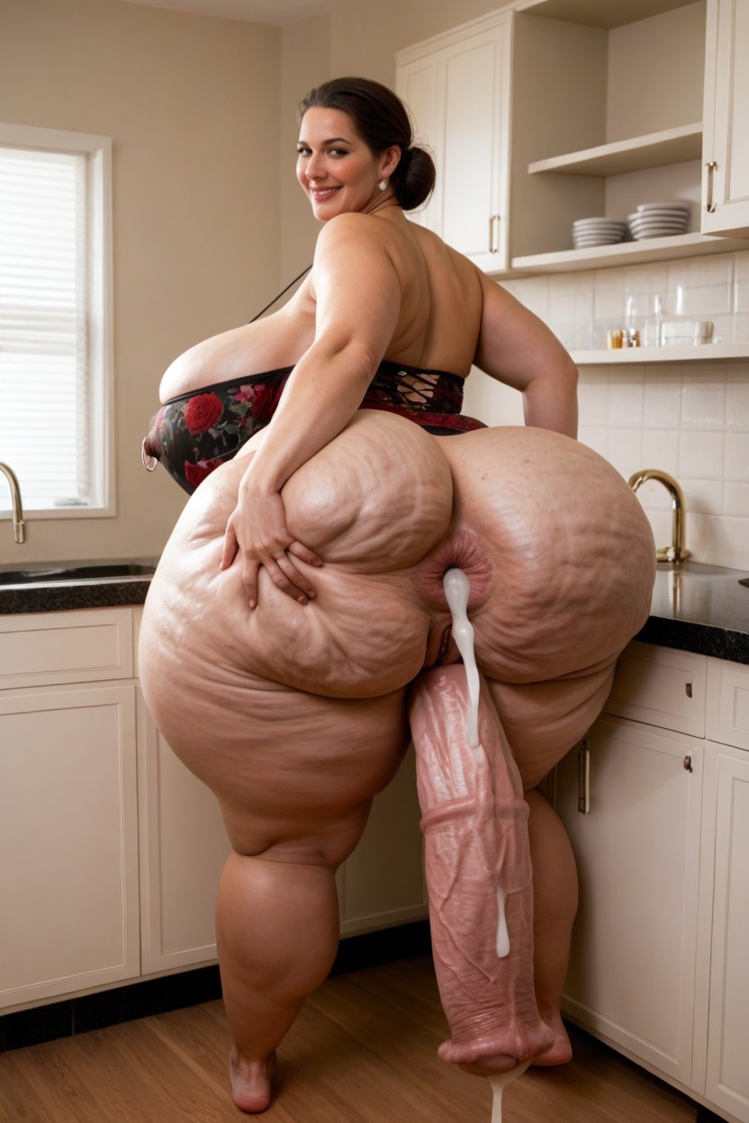 Woman Looking Back, Stroking Against Ass, Veiny Ass Cellulite Cellulite AI Porn
