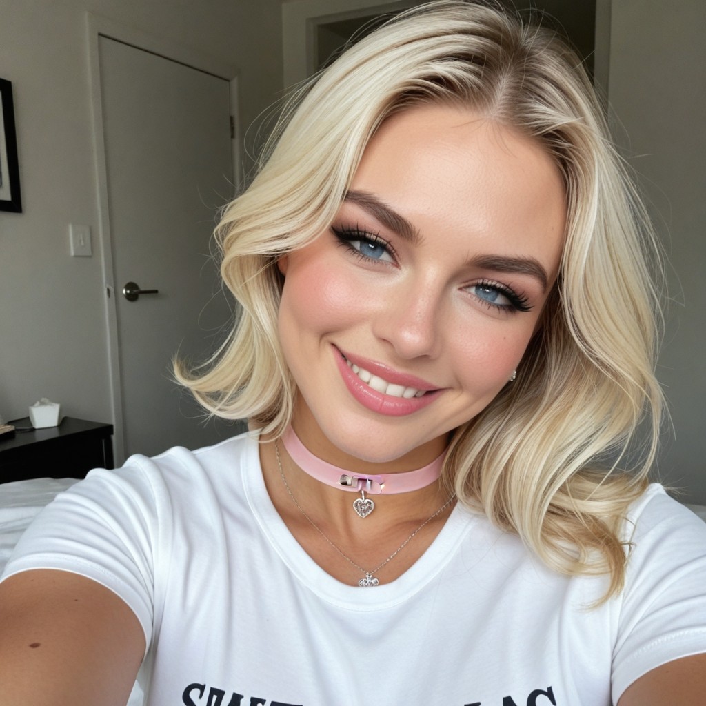 Shiny Pink Lipgloss, Flushed Cheeks, Confident Expression AI Porn