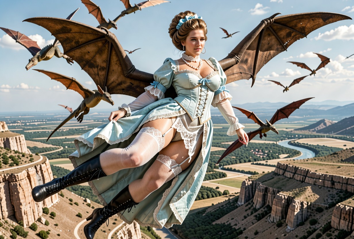 Caliente, Élégant French Noble, Flying High Above The Landscape Porno IA