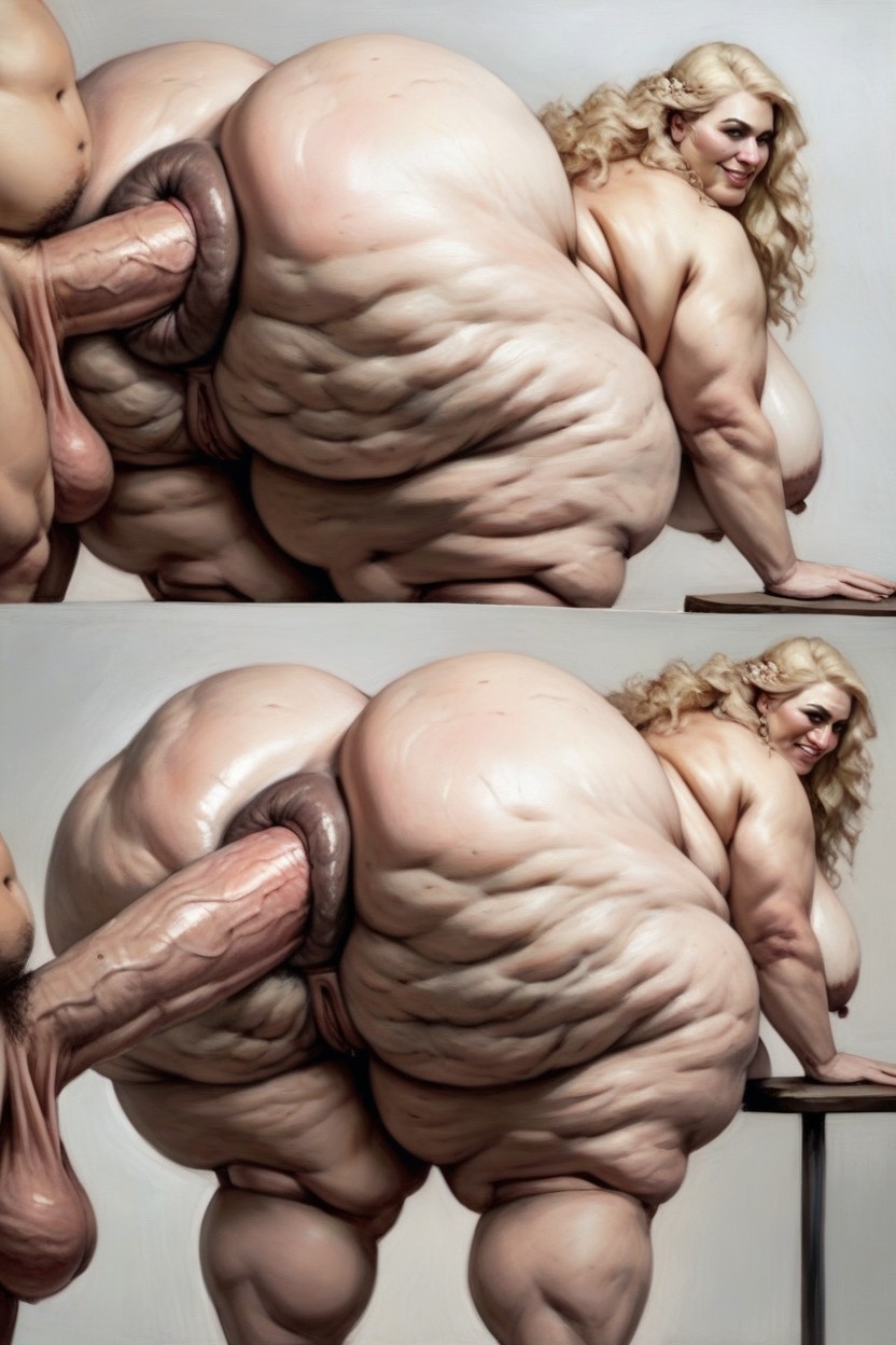 Giant White Cock Stretching Puffy Anus, Giant Pink Anus Is Swollen And Wrinkly, 사이드뷰 AI 포르노