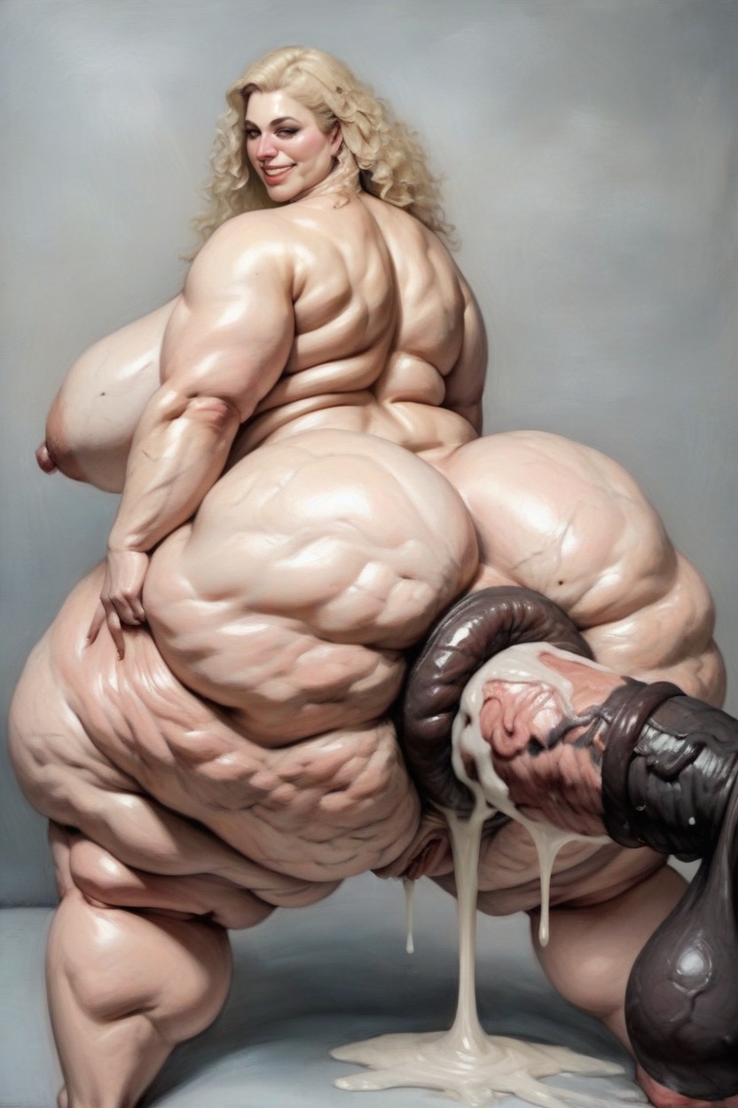 Looking At Viewer, Hyper Thick And Massive White Cock Stretches Bulging Anus, Huge Ass Anal Pornografia de IA