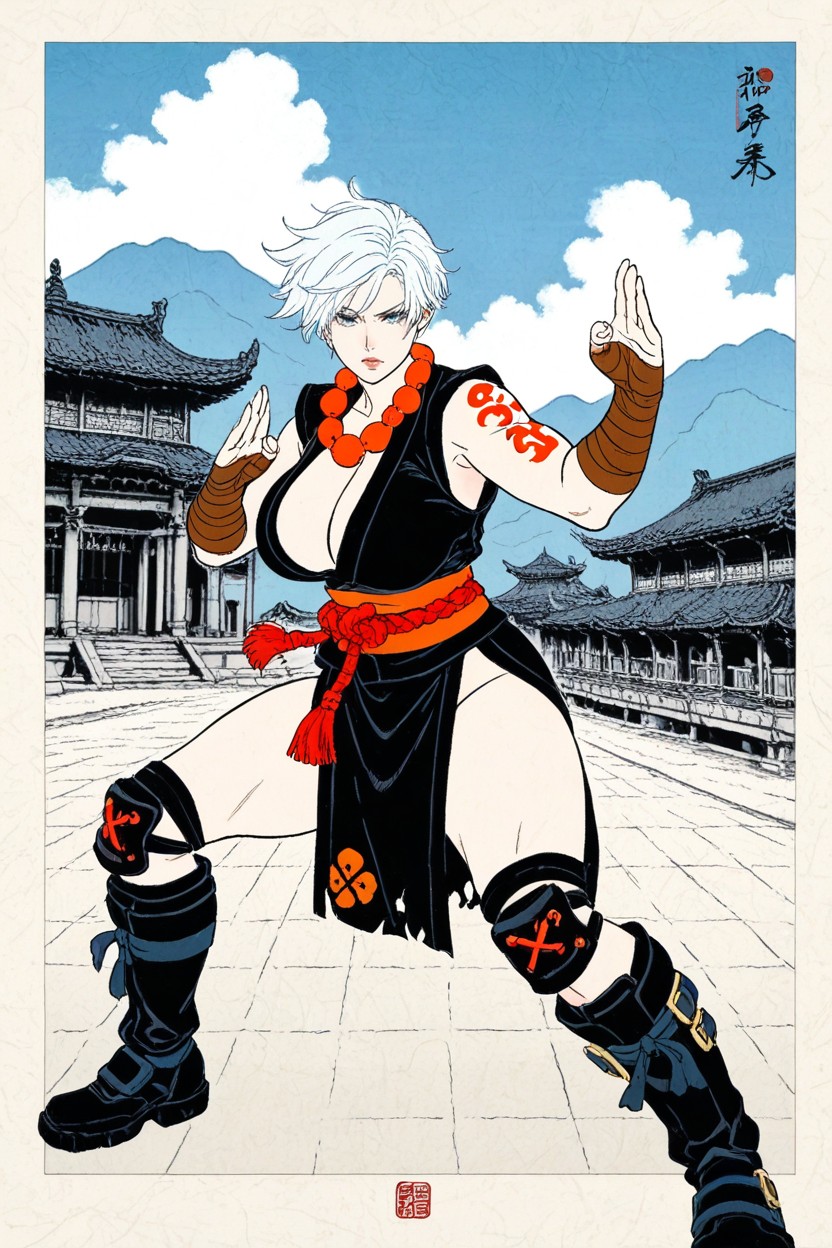 White Clouds, Red Rope Belt, Red Monk Tattooed Arms AI黃片