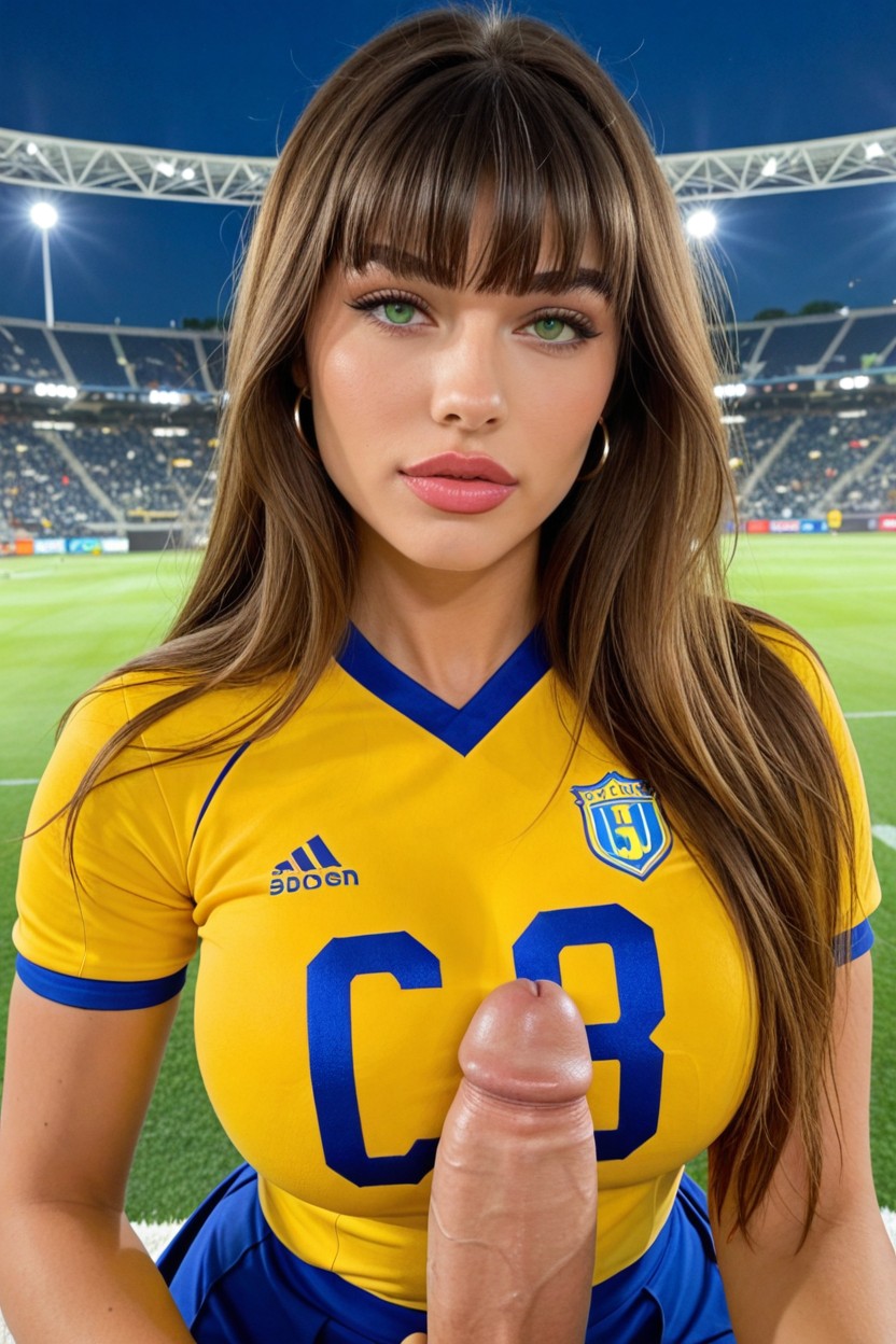 Large Butt, Full Body, Colorful Bokeh Of Other Fans In Yellow And Blue AI Porn