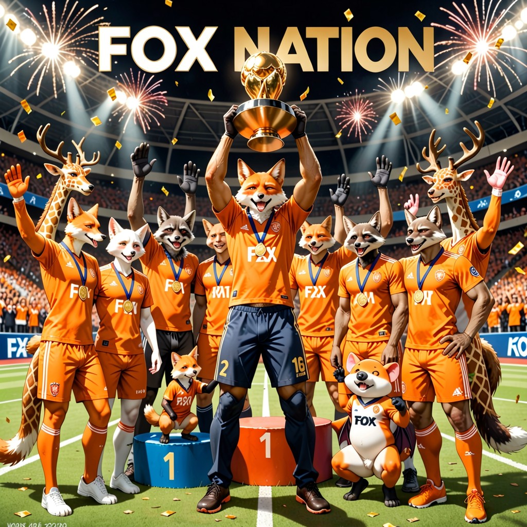 Crowd Cheering, Golden Medals On Necks, Guillaume Orange Fox Puppy Celebrating AI 포르노