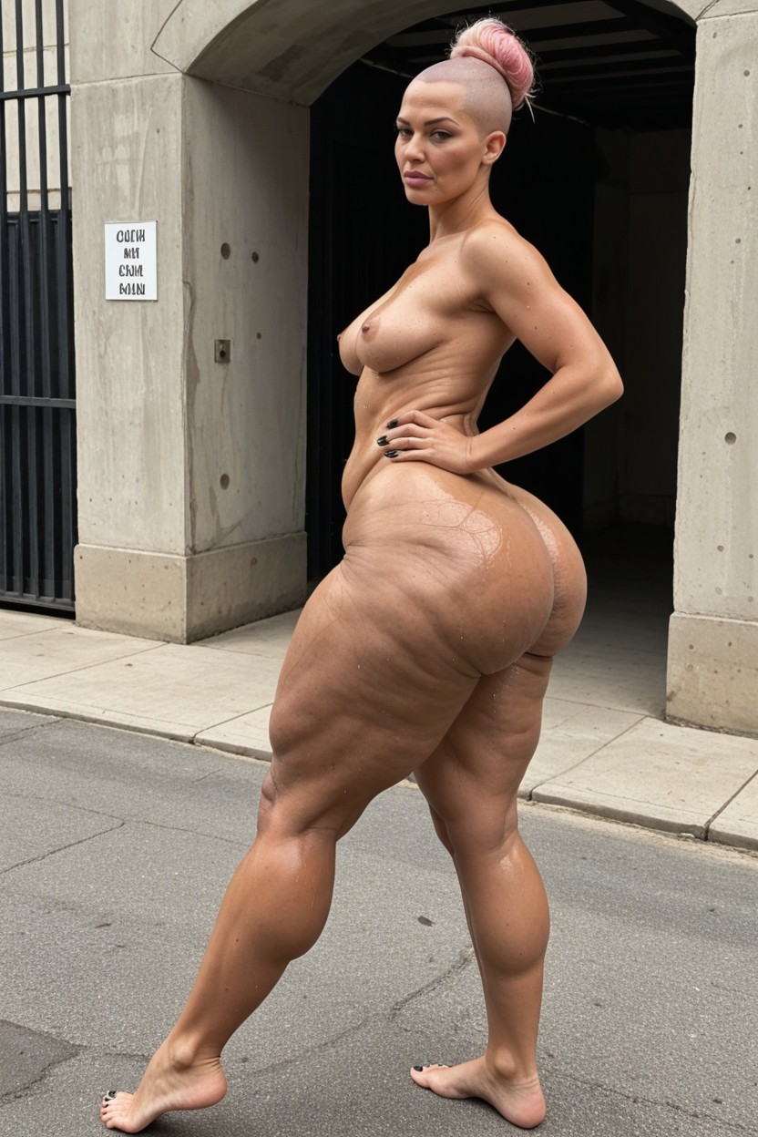 Black Woman, Giant Wide Sagging Thighs, Enormously Tall Body Pornografia de IA