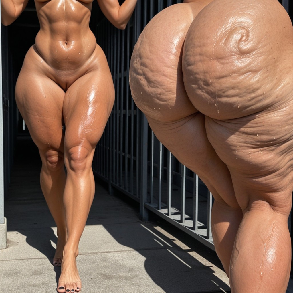Walking, Athletic Torso With Fat Overflowing Hips, Em Curso Pornografia de IA