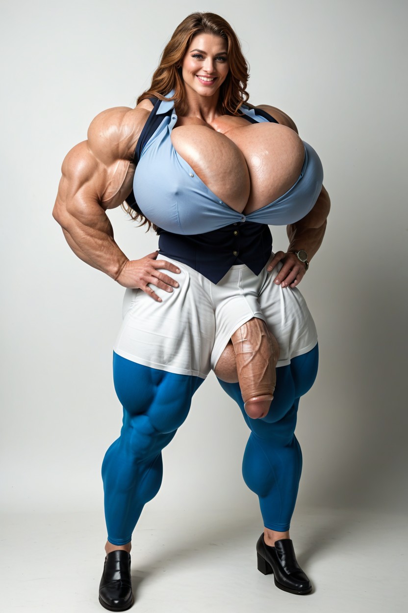 Huge Round Breasts, Muscular Woman, Round Face AI黃片