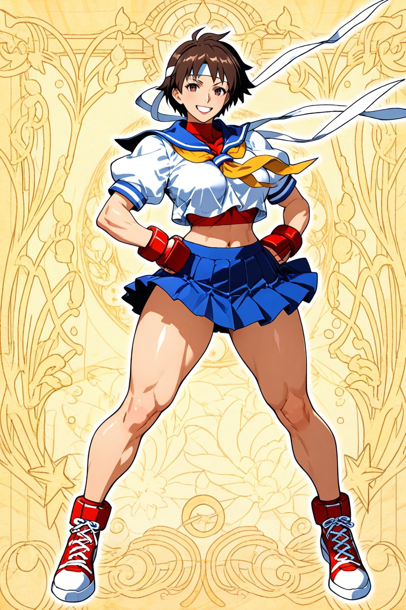 Smiling, Sleeves, ベリーショートヘア AIポルノ