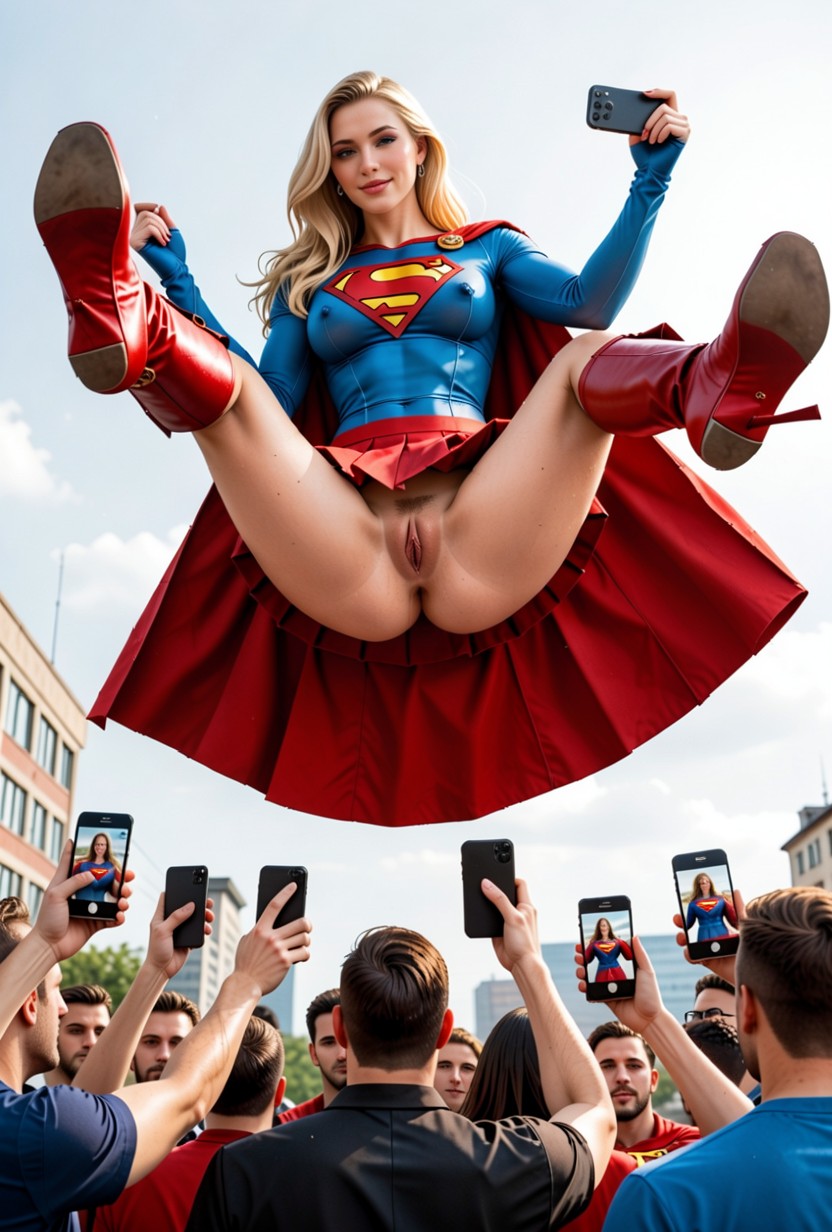 Men Look Up From Below The Flying Woman, Outdoor, Feet Off The Ground AI 포르노