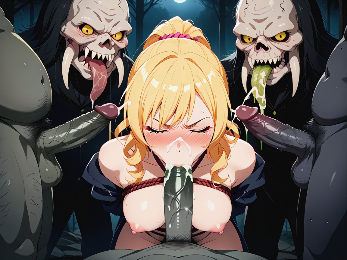 Arms Tied Behind Back With Rope, Old Fat Monster, Medium Breast AI Porn