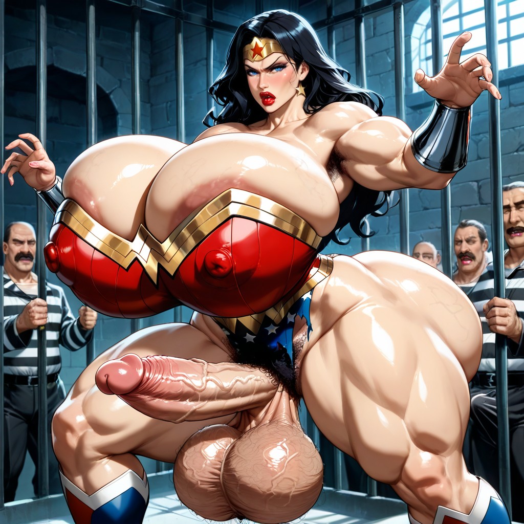 Wonder Woman Fighting Pose, 털 부시, 사람들로 북적임 AI 포르노