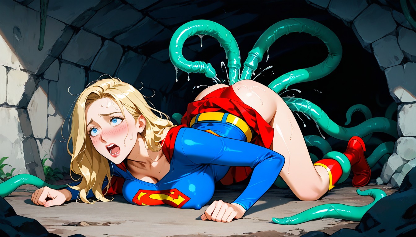 Green Tentacles Arms Stuck, Night, Green Tentacles Legs Stuck AI Porn