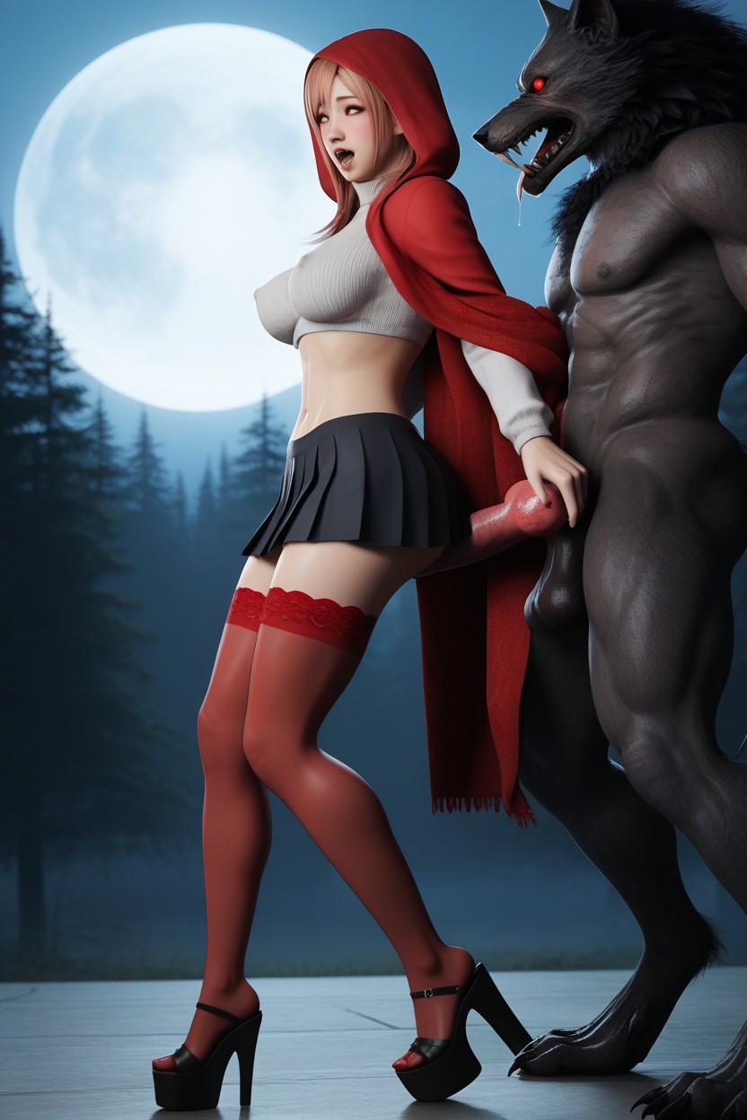 Red Stockings, Red Hood On The Head, 25+ AIポルノ
