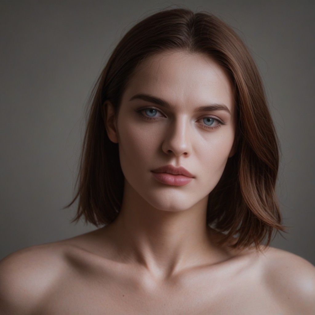 青い目, Cool Neutral Undertones, Chin-length Chestnut Brown Bob Haircut AIポルノ