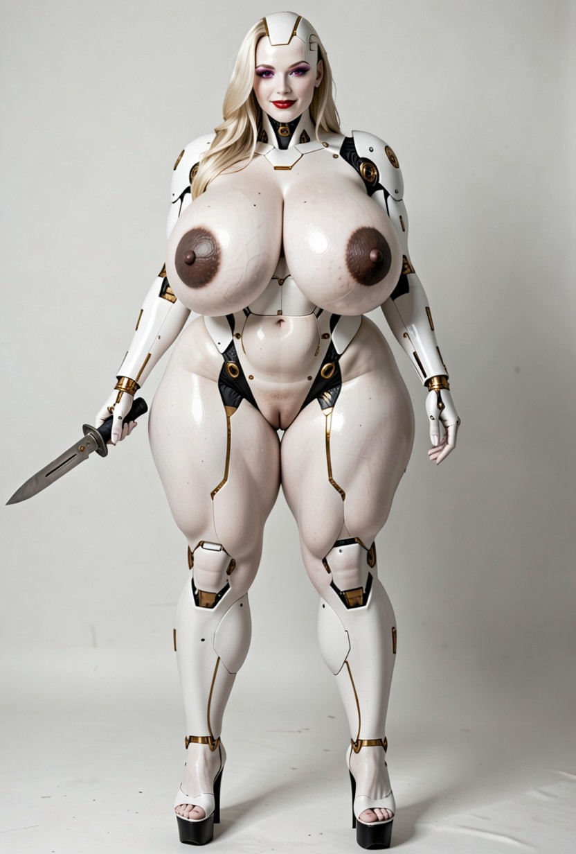 Simple Background, Robot Body, Thick And Juicy Body Type Pornografia de IA