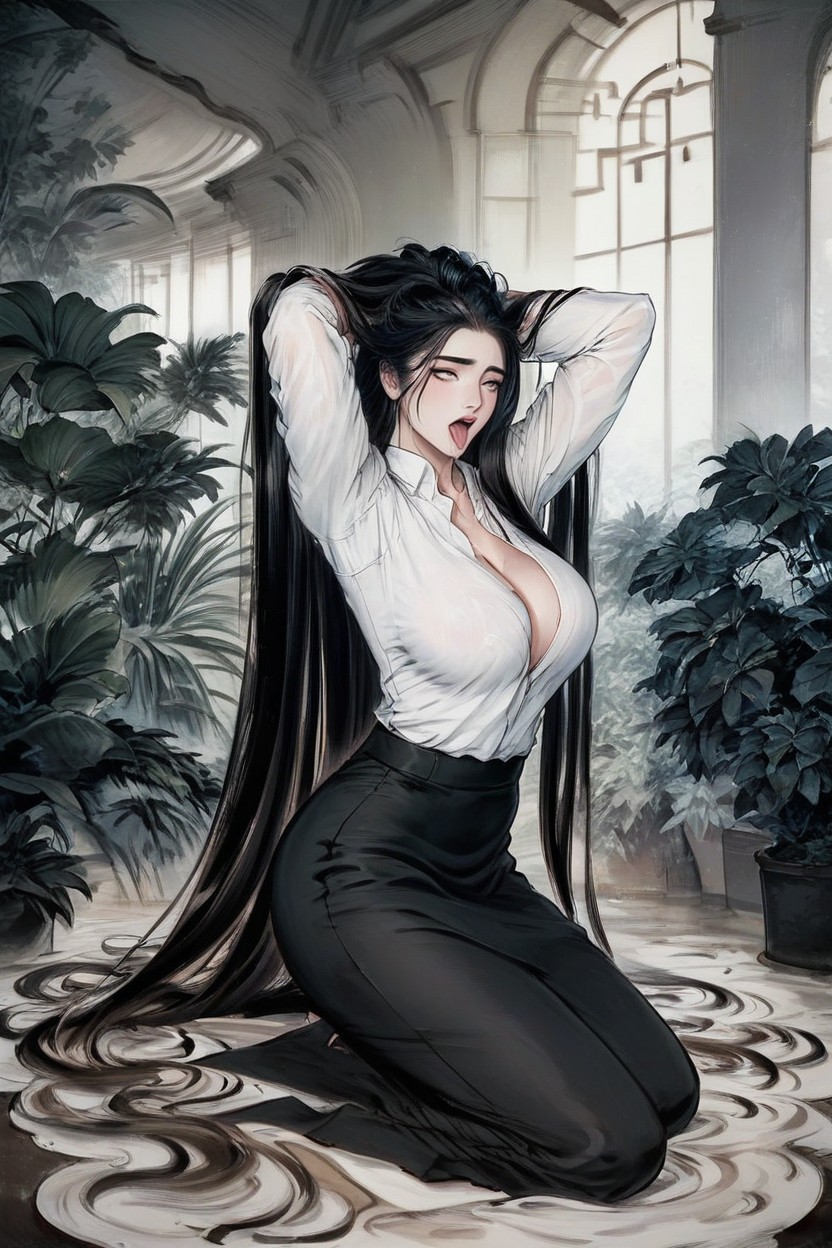 Japanese Office Worker, Straight Hair, Inside A Temple AIポルノ