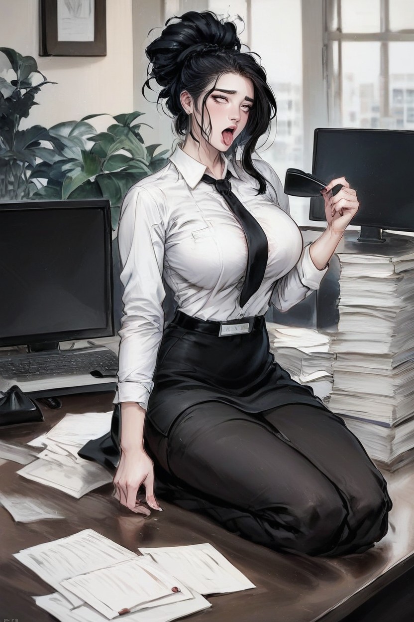 Kneeling, Focus On Hair, Straight Hair AIポルノ