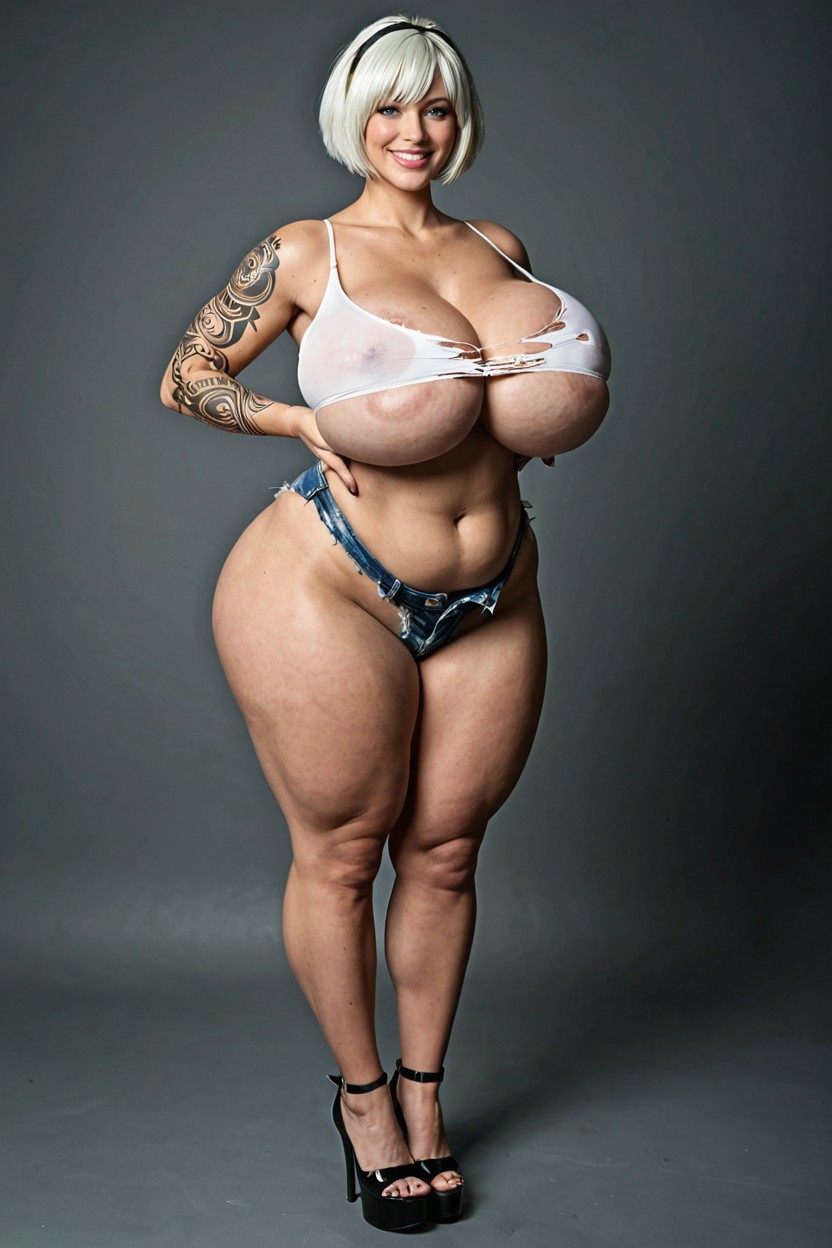 Perky Large Breasts, Detailed Huge Blue Eyes, Thick Round Butt AIポルノ