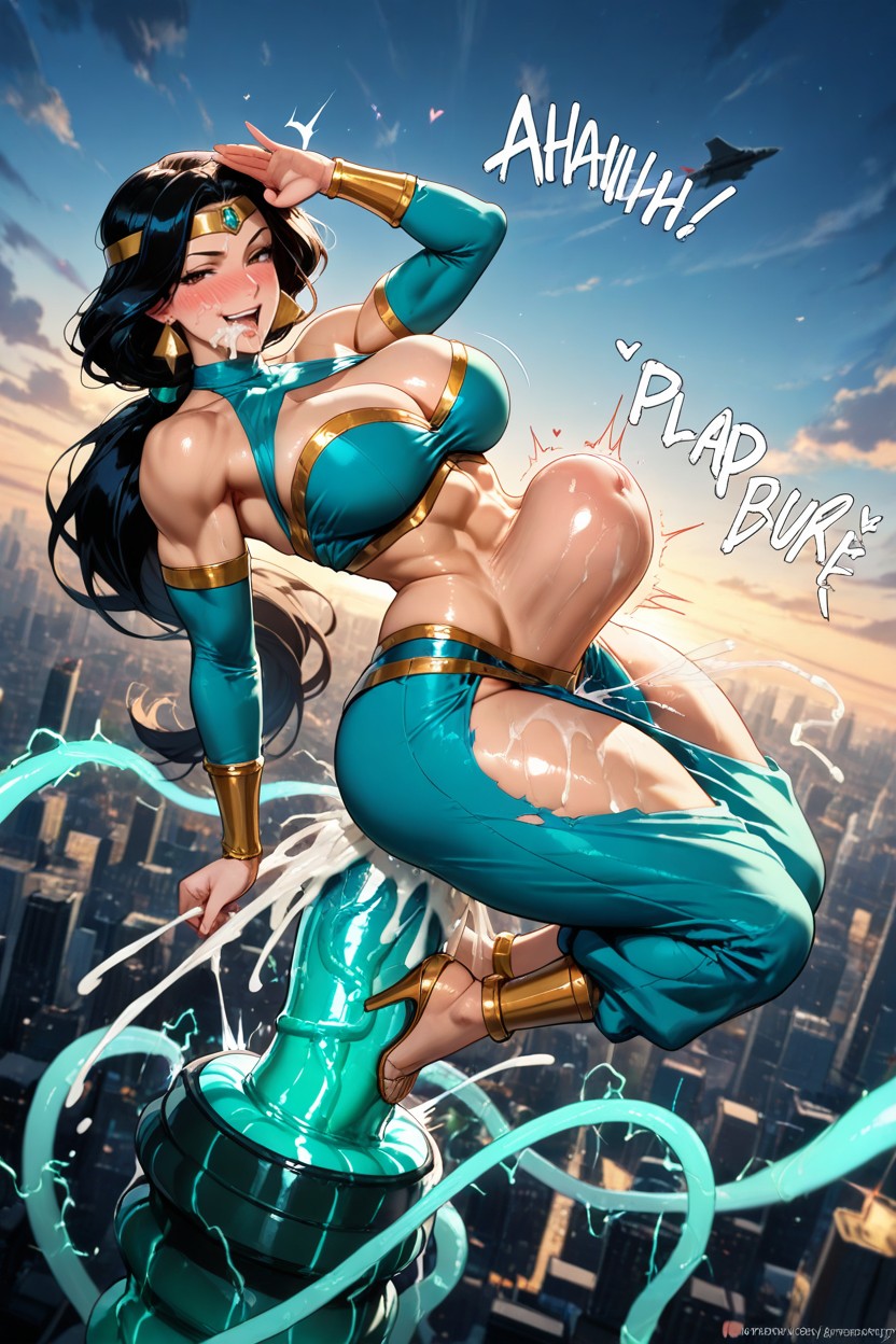 Wearing Iconic Turquoise Bedlah Outfit, Nsfwabdominal Bulge, Massive Dildo In Pussy AIポルノ