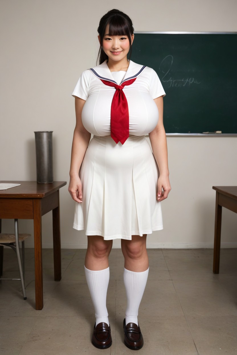 Red Neckerchief, She Wearing White Sailordress, Sorrindo Pornografia de IA