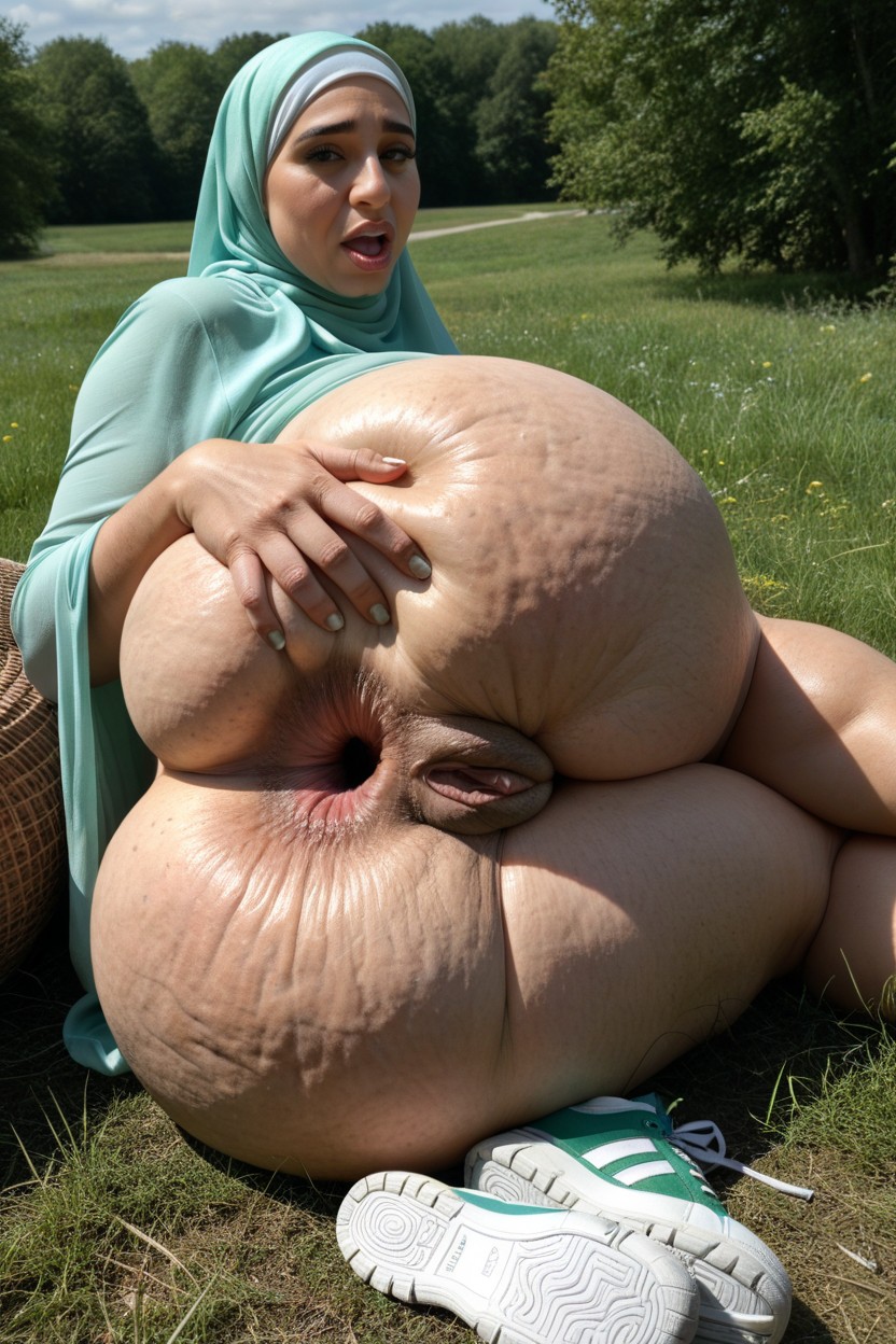 Long Hijab Dress, Spreading Asshole, Shy Face Expression AI Porn