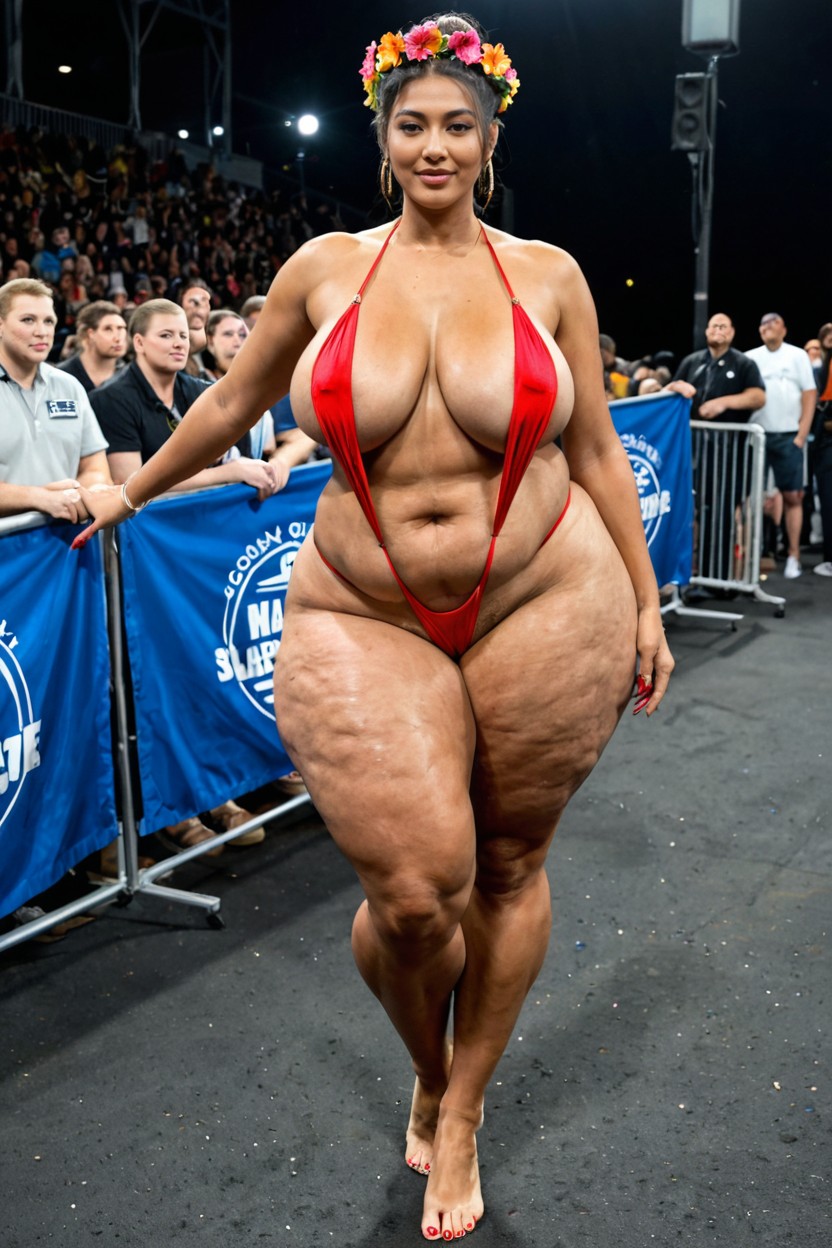Cellulite Thighs, Bailarina De Hula Hawaiana, De Pie Porno IA