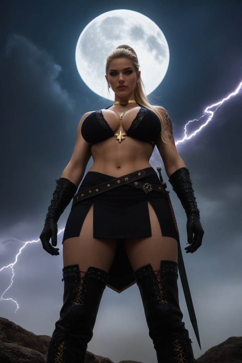 Big Tits, 18+, Deep Black Like A Tattoo On Her Forehead Is A Crescent Moon With The Opening Facing Upwards AI Porn