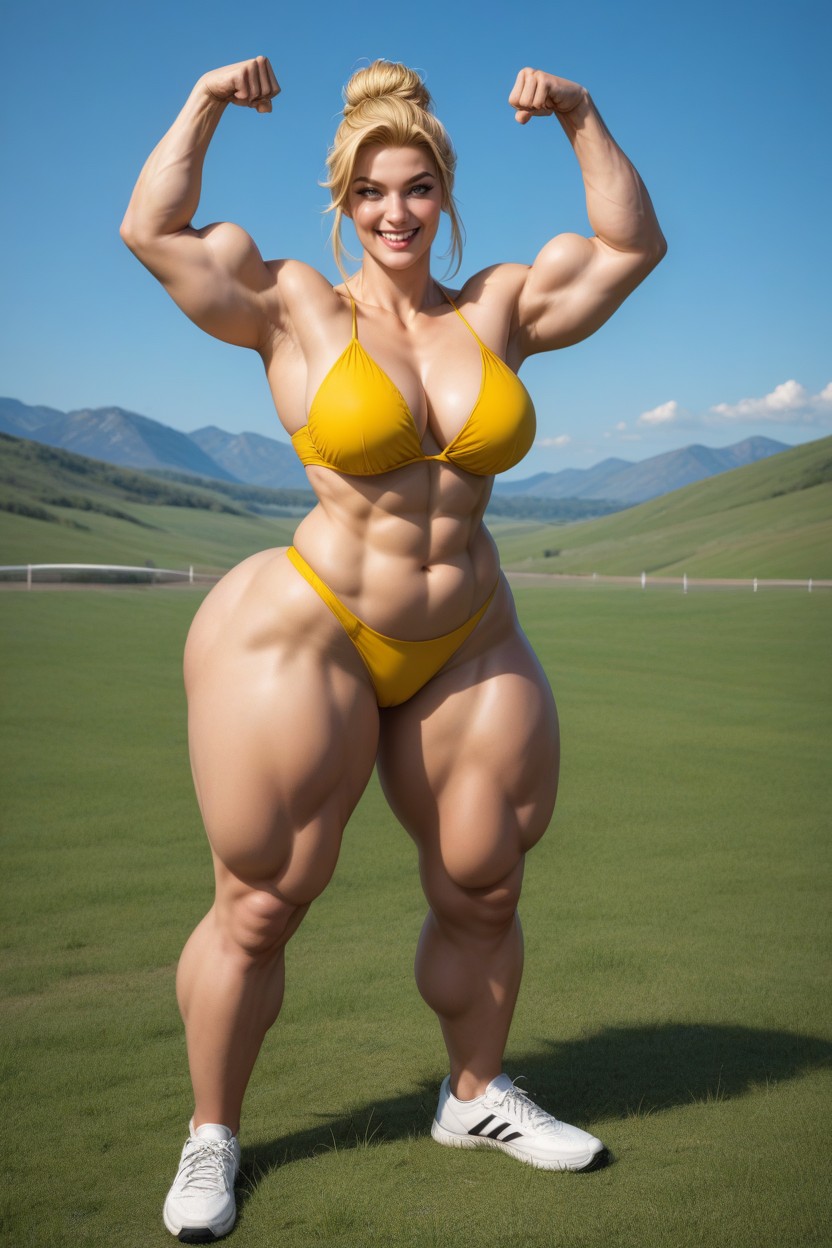 Yellow Bikini, Extremely Large Ass, Arms Up Porno IA