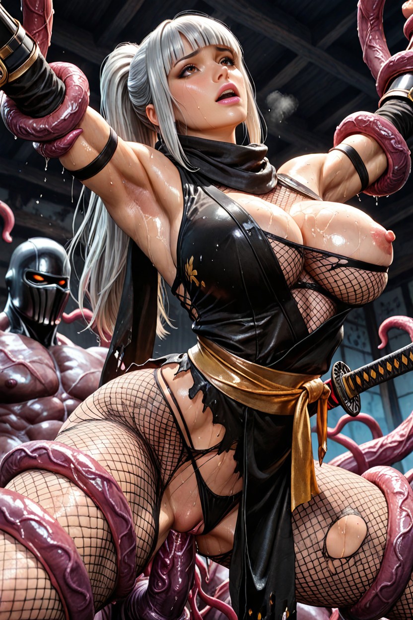 Severely Torn Fishnet Top, Head Thrown Back, Eyes Wide Open Porno IA