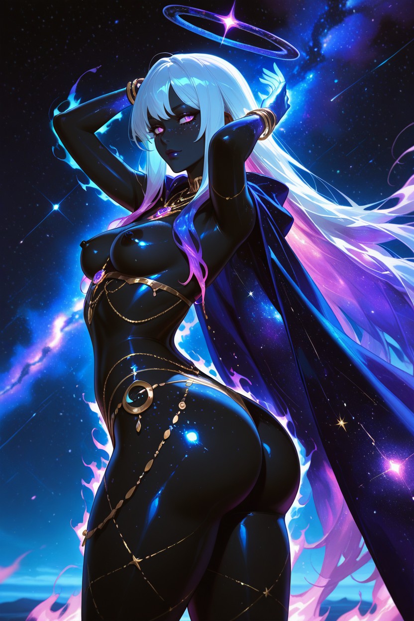 Star Freckles, Glowing Cosmic Eyes, Nebulas On Skin Porno IA