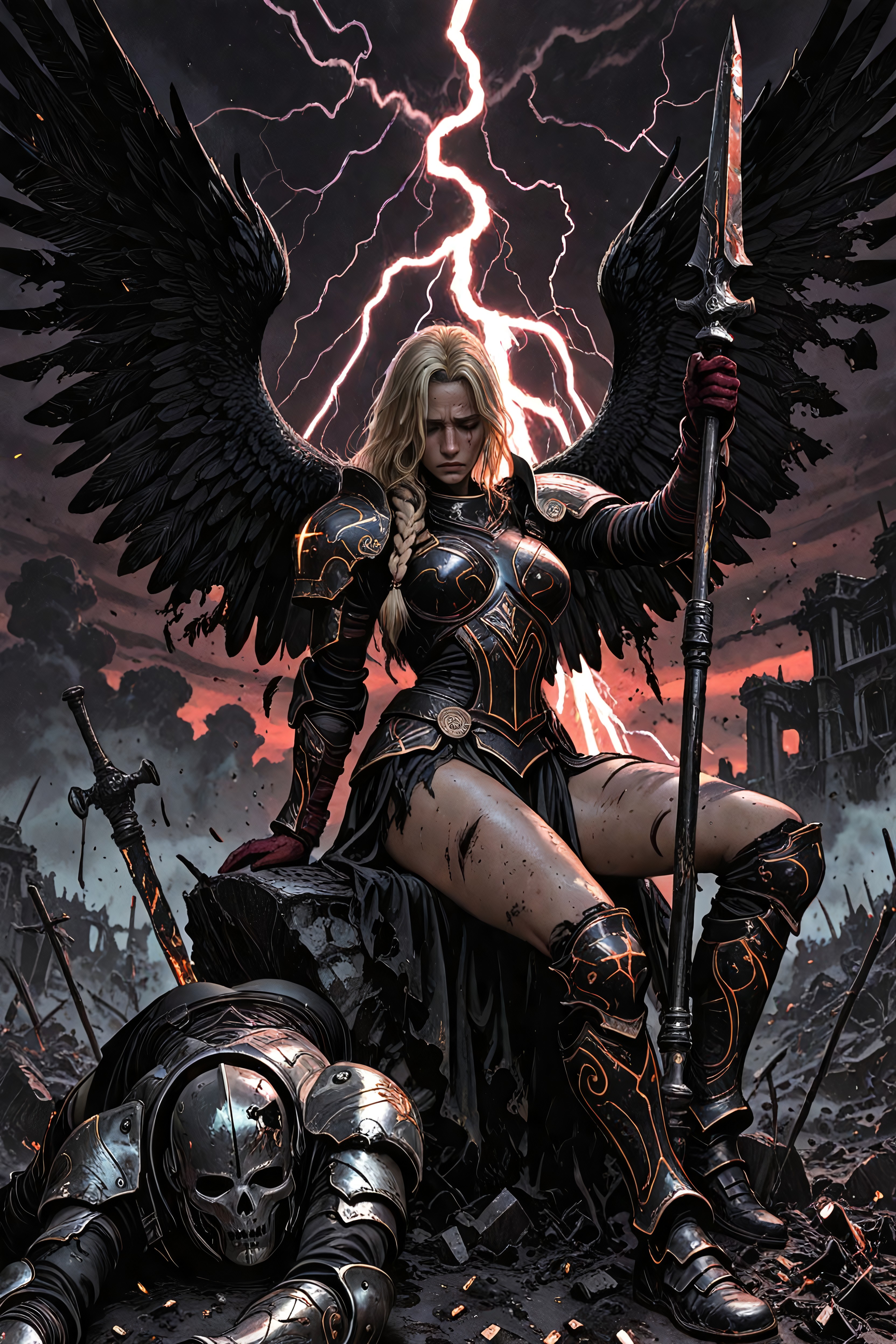 Pechos Pequeños, Epic Picture, Holding A Long Metal Spear Planted Beside Her Porno IA