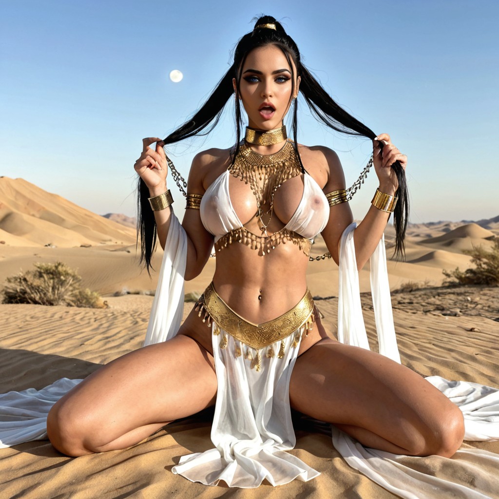 Bracelets Golden Head Chain, Extremely Beautiful Face, Wearing Golden Collar Porno IA