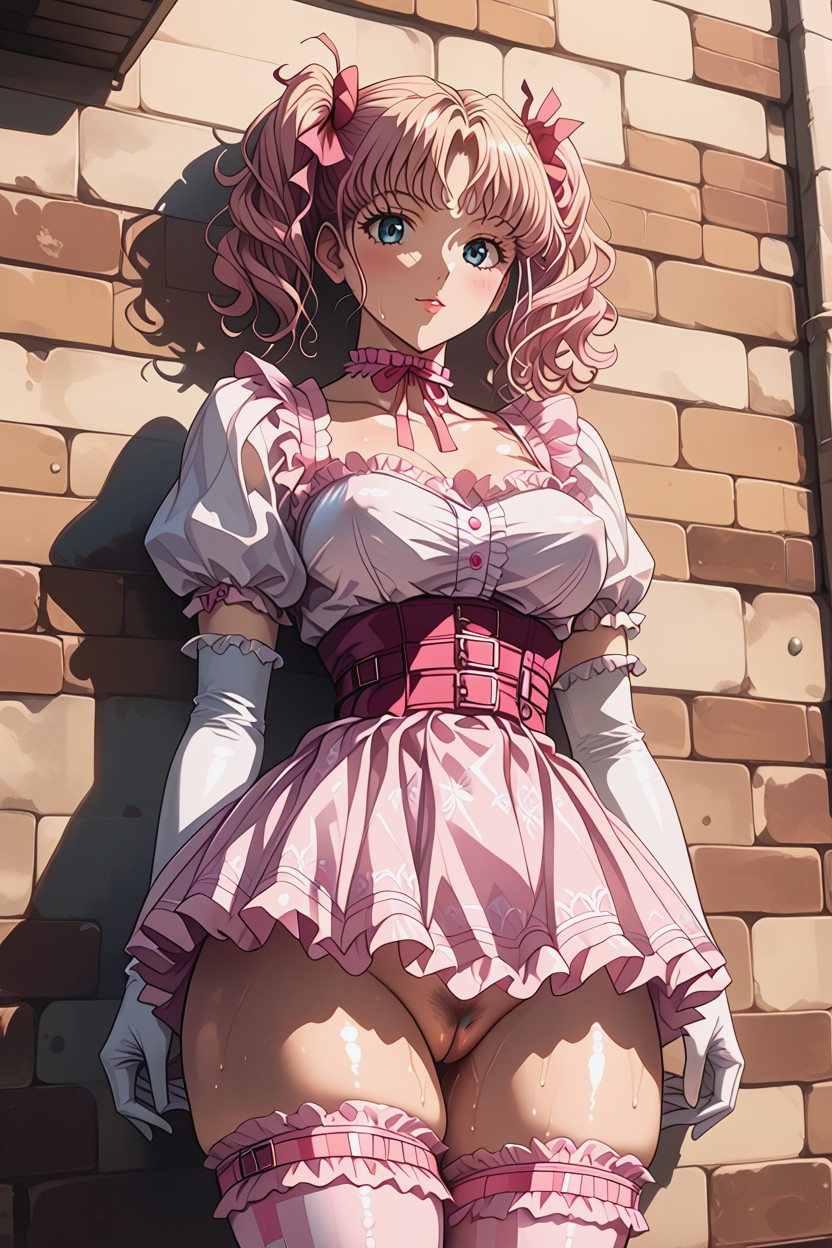 Extremely Beautiful Face, Light Pink Leg Belt, Ultra High Details AI Porn