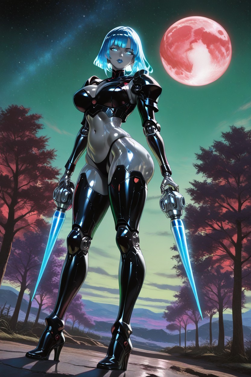 Blue Hair, Black Panties, Standing With Separated Legs AI Porn