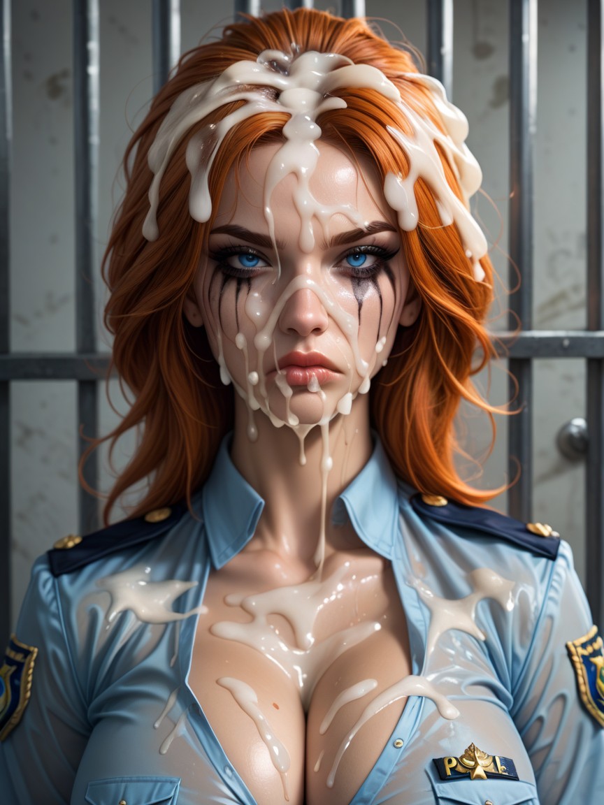 Ruffled Clothes, Jail, Messy Cumshot On Face AI Porn