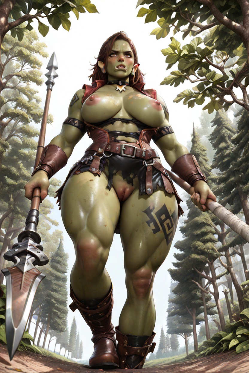Serious Expression, Pov, Glossy Green Skin AI Porn