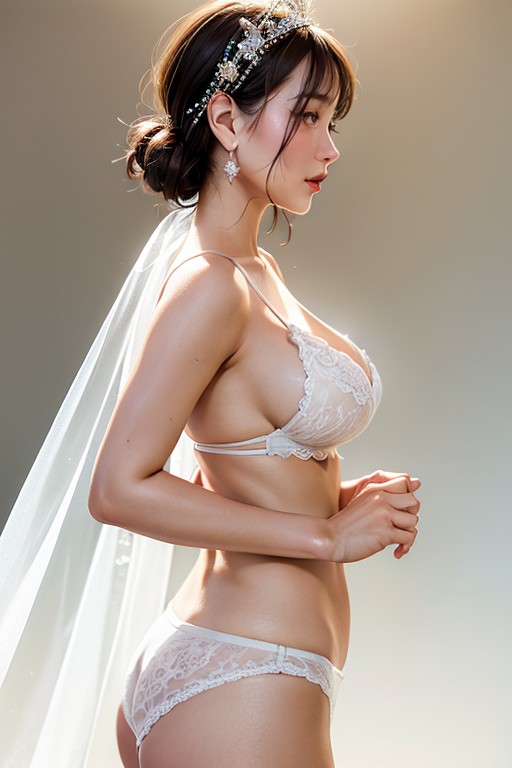 Wedding Veil, Sheer White Silk Stockings, Sheer White Robe AI Porn