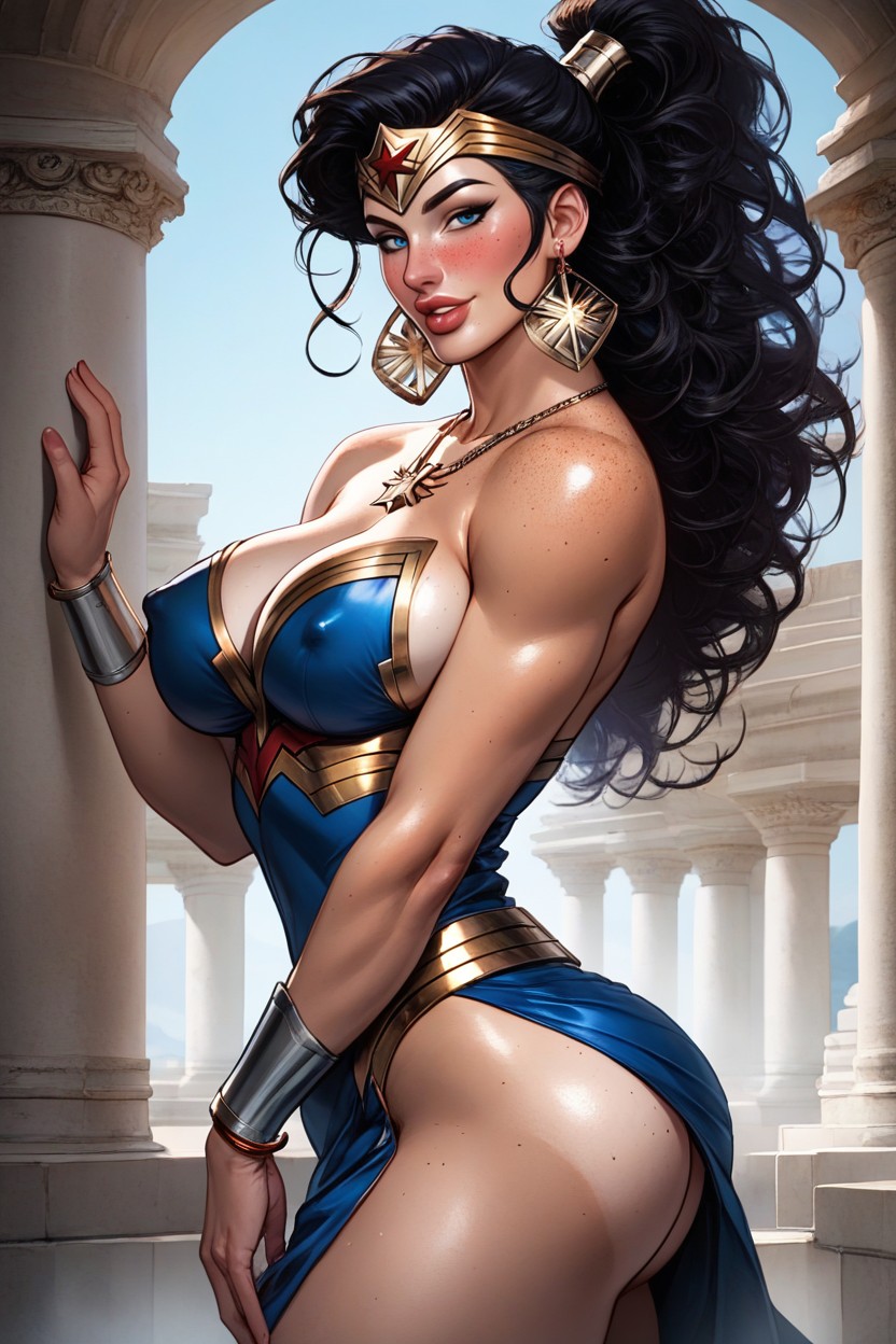 Round Bubble Butt, Gorgeus Face With Freckles Looking At The Viewer, Wearing Tiara Porno IA