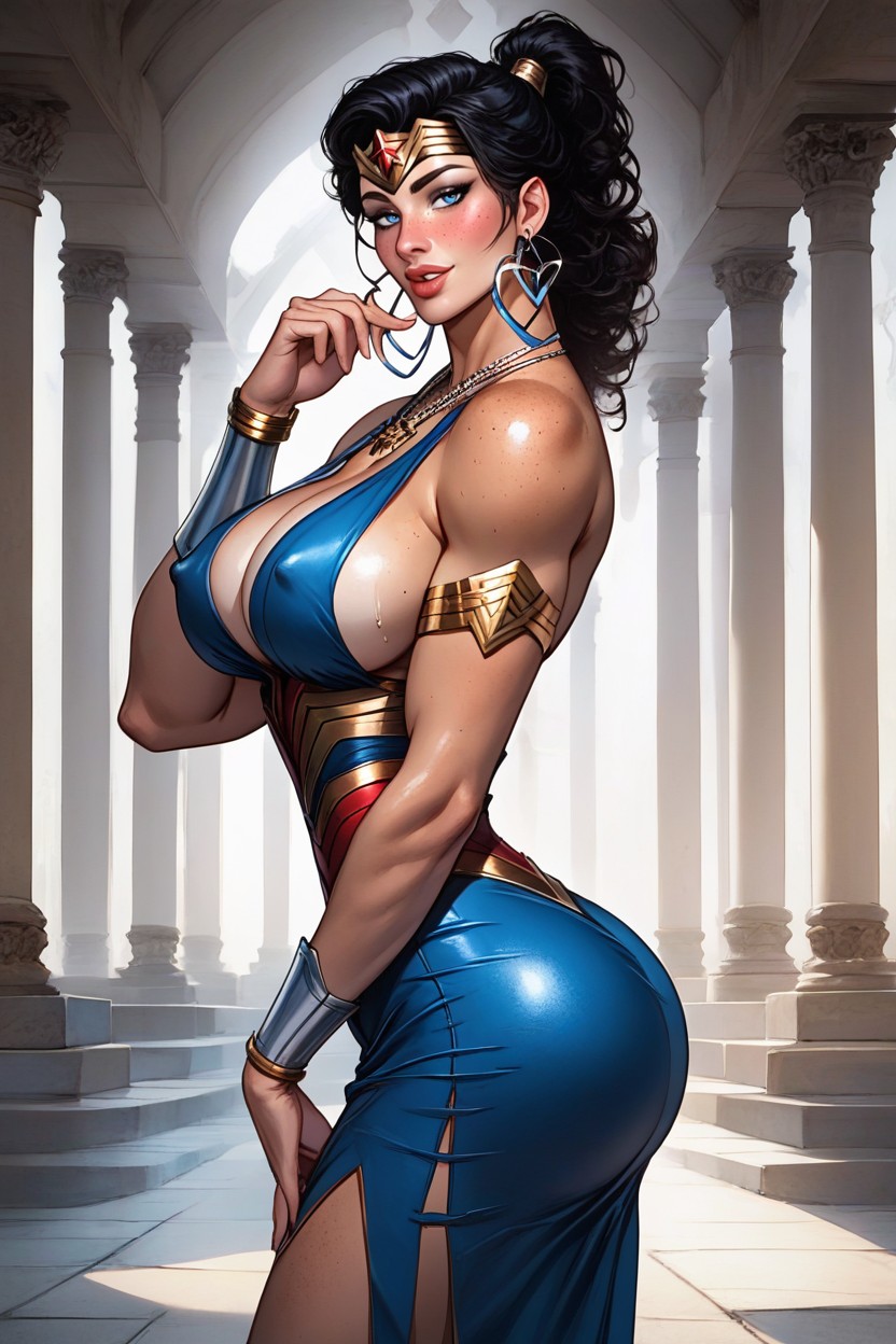 Wearing Tiara, Tight Blue Metallic Dress, Full Lips Porno IA