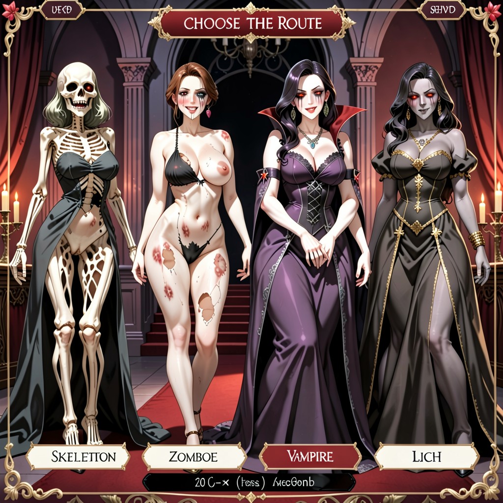 Gothic Romance Visual Novel Character Selection Screen, Polished Dating Simulation Game Interface, 18+ Porno IA