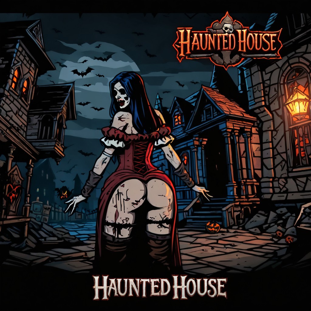 Looking At Viewer, Creepy Haunted House In Background, Heavy Makeup Porno IA