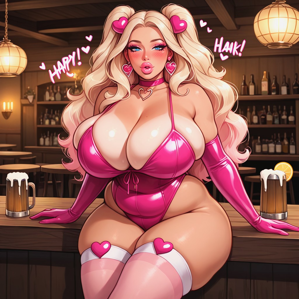 Pink Ribbon Stockings, Pink Gloves, Super Horny AI Porn
